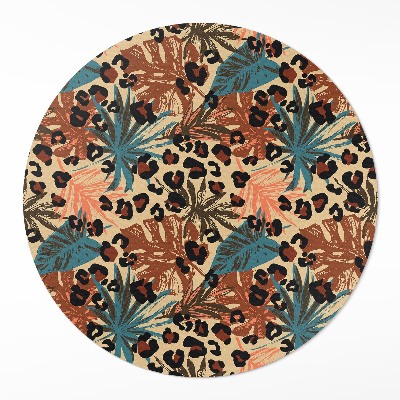 Tapis rond en vinyle Motif de jungle léopard à feuilles tropicales