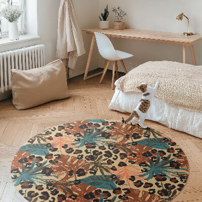Tapis rond en vinyle Motif de jungle léopard à feuilles tropicales