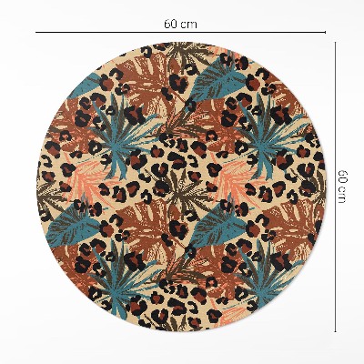 Tapis rond en vinyle Motif de jungle léopard à feuilles tropicales