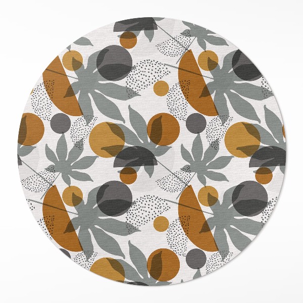 Tapis rond en vinyle Illustration de feuilles et de formes bohèmes