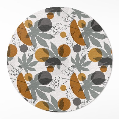 Tapis rond en vinyle Illustration de feuilles et de formes bohèmes