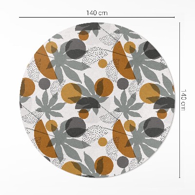 Tapis rond en vinyle Illustration de feuilles et de formes bohèmes