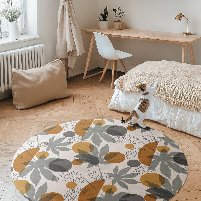 Tapis rond en vinyle Illustration de feuilles et de formes bohèmes