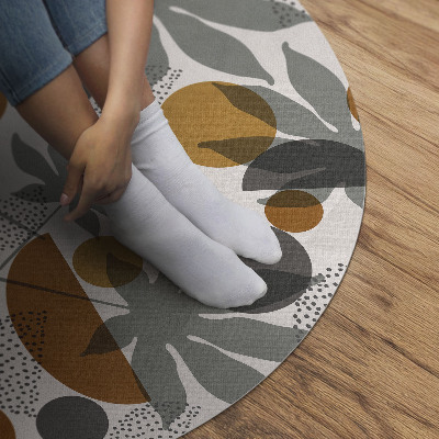 Tapis rond en vinyle Illustration de feuilles et de formes bohèmes