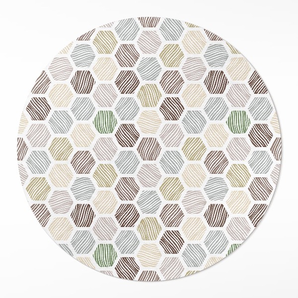 Tapis rond en vinyle Hexagones à motifs aux couleurs pastel bohèmes