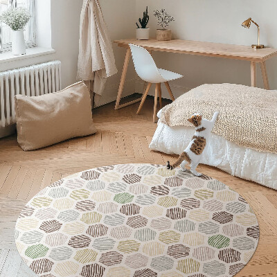 Tapis rond en vinyle Hexagones à motifs aux couleurs pastel bohèmes