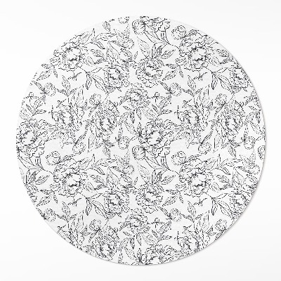 Tapis rond en vinyle Croquis vintage de fleur et de feuille de pivoine