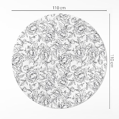 Tapis rond en vinyle Croquis vintage de fleur et de feuille de pivoine