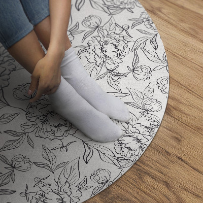 Tapis rond en vinyle Croquis vintage de fleur et de feuille de pivoine