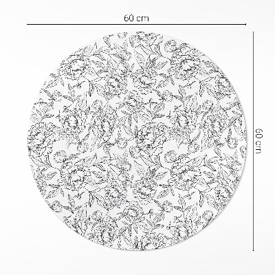 Tapis rond en vinyle Croquis vintage de fleur et de feuille de pivoine