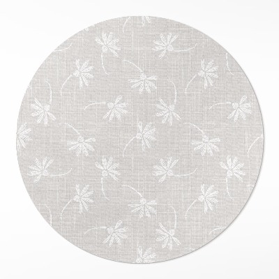 Tapis rond en vinyle Délicates marguerites bohèmes sur tissu
