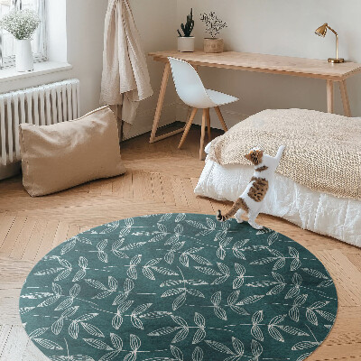 Tapis rond en vinyle Brindilles de feuilles bohèmes minimalistes