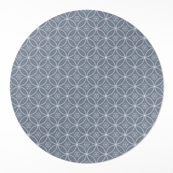 Tapis rond en vinyle Motif de cotte de mailles avec des cercles réguliers et des fleurs