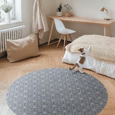 Tapis rond en vinyle Motif de cotte de mailles avec des cercles réguliers et des fleurs