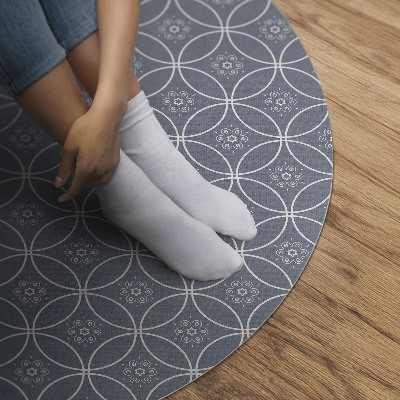 Tapis rond en vinyle Motif de cotte de mailles avec des cercles réguliers et des fleurs