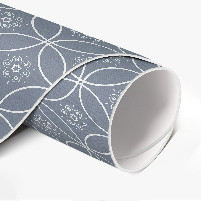 Tapis rond en vinyle Motif de cotte de mailles avec des cercles réguliers et des fleurs