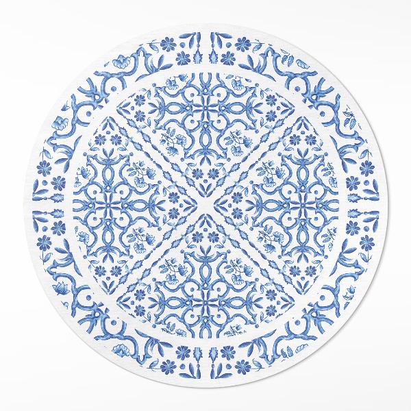 Tapis rond en vinyle Carreaux décoratifs avec ornements végétaux