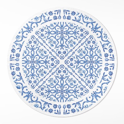 Tapis rond en vinyle Carreaux décoratifs avec ornements végétaux