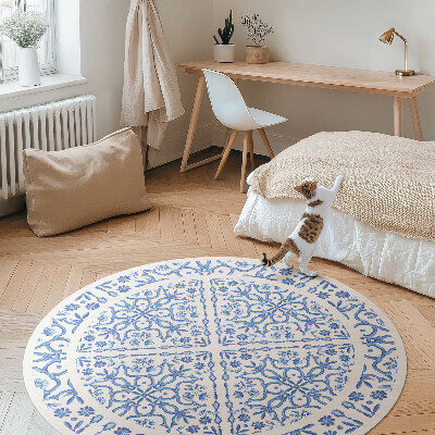 Tapis rond en vinyle Carreaux décoratifs avec ornements végétaux