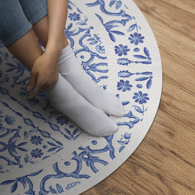 Tapis rond en vinyle Carreaux décoratifs avec ornements végétaux