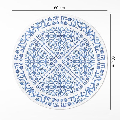 Tapis rond en vinyle Carreaux décoratifs avec ornements végétaux