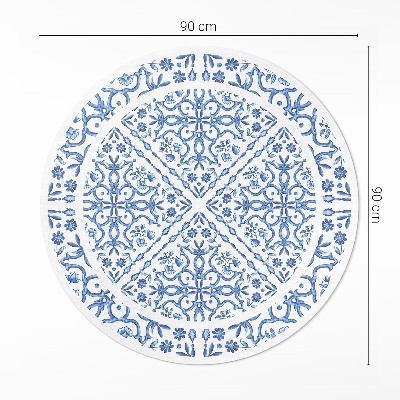 Tapis rond en vinyle Carreaux décoratifs avec ornements végétaux