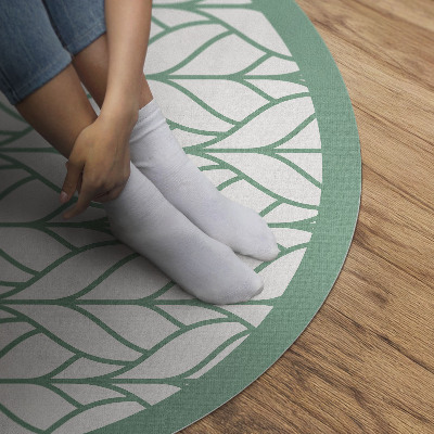 Tapis rond en vinyle motif minimaliste de feuilles linéaires