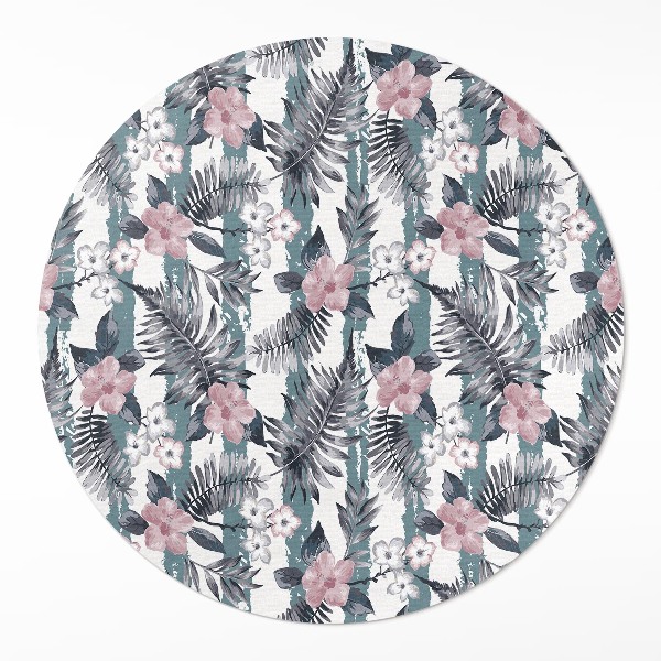 Tapis rond en vinyle Motif tropical de feuilles et de fleurs hawaïennes