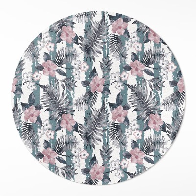 Tapis rond en vinyle Motif tropical de feuilles et de fleurs hawaïennes