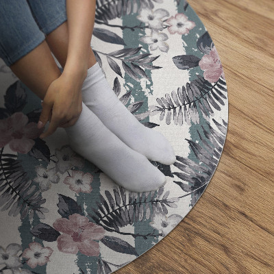 Tapis rond en vinyle Motif tropical de feuilles et de fleurs hawaïennes