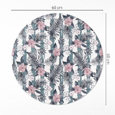 Tapis rond en vinyle Motif tropical de feuilles et de fleurs hawaïennes
