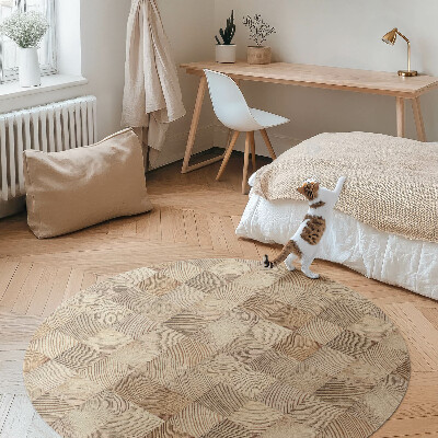 Tapis rond en vinyle Mosaïque de cernes d'arbres en carrés de bois