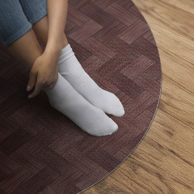 Tapis rond en vinyle Parquet tissé à motif chevrons tendance