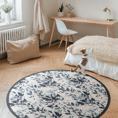 Tapis rond en vinyle Feuilles de vigne indigo à l'aquarelle