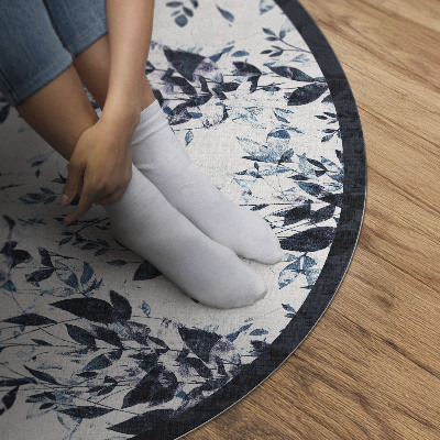 Tapis rond en vinyle Feuilles de vigne indigo à l'aquarelle