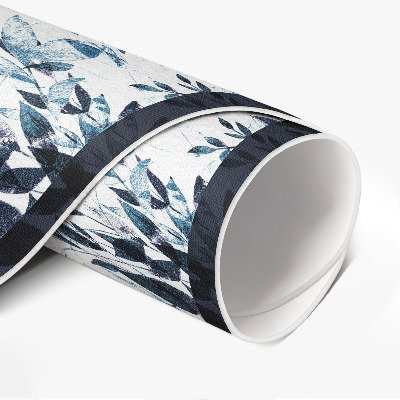 Tapis rond en vinyle Feuilles de vigne indigo à l'aquarelle