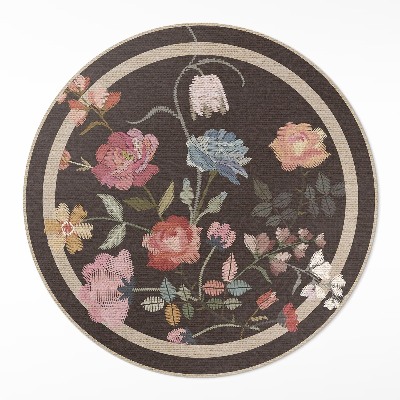 Tapis rond en vinyle Fleurs colorées brodées