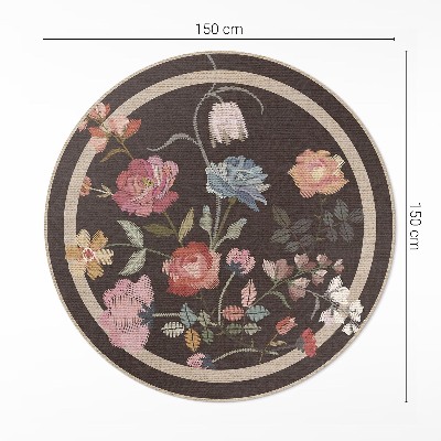 Tapis rond en vinyle Fleurs colorées brodées