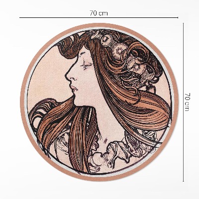 Tapis rond en vinyle Vitrail avec une femme d'Alfons Mucha