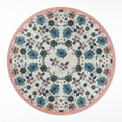 Tapis rond en vinyle Fleurs brodées pastel