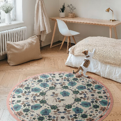 Tapis rond en vinyle Fleurs brodées pastel