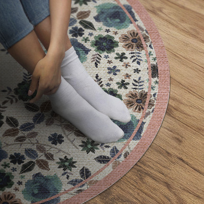 Tapis rond en vinyle Fleurs brodées pastel
