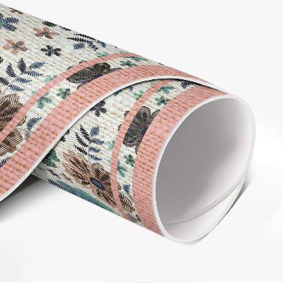 Tapis rond en vinyle Fleurs brodées pastel