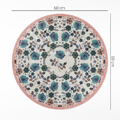 Tapis rond en vinyle Fleurs brodées pastel