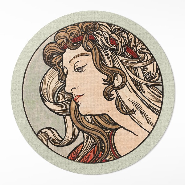 Tapis rond en vinyle Portrait féminin par Alfons Mucha