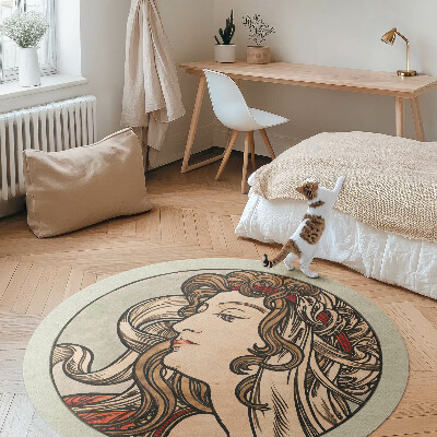 Tapis rond en vinyle Portrait féminin par Alfons Mucha
