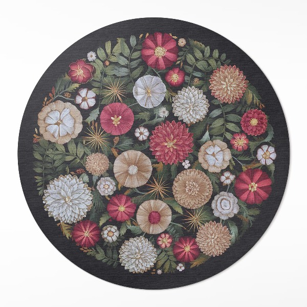 Tapis rond en vinyle Imitation de broderie de prairie de fleurs de champ vintage