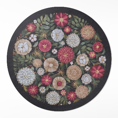 Tapis rond en vinyle Imitation de broderie de prairie de fleurs de champ vintage