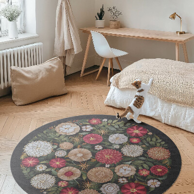 Tapis rond en vinyle Imitation de broderie de prairie de fleurs de champ vintage