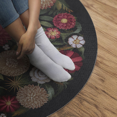 Tapis rond en vinyle Imitation de broderie de prairie de fleurs de champ vintage